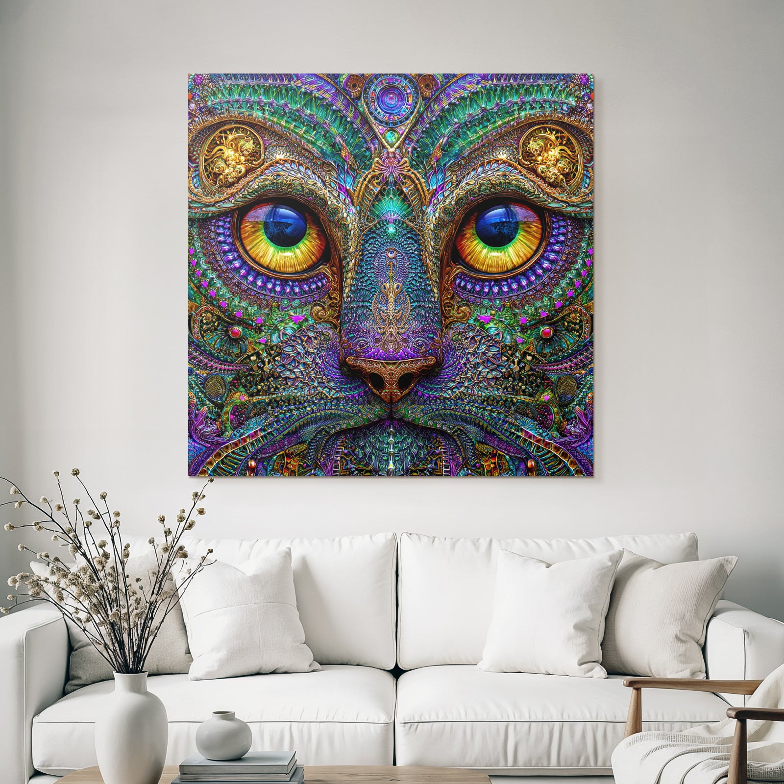 Psychedelische Katze In Fraktalen Mustern