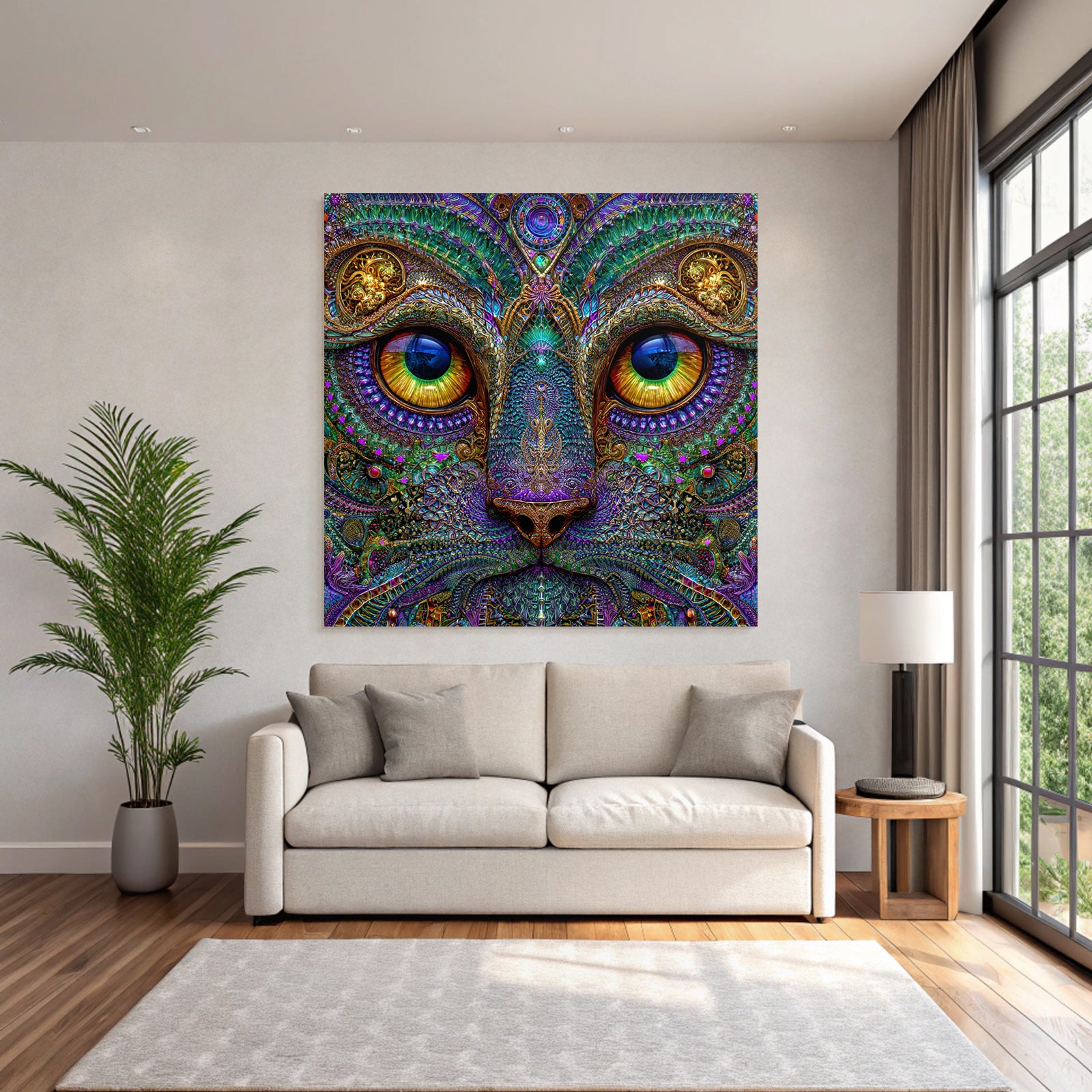 Psychedelische Katze In Fraktalen Mustern