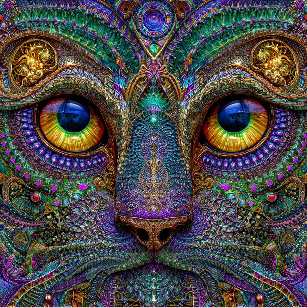 Psychedelische Katze In Fraktalen Mustern | Psychedelische Kunst | Stilrichtungen