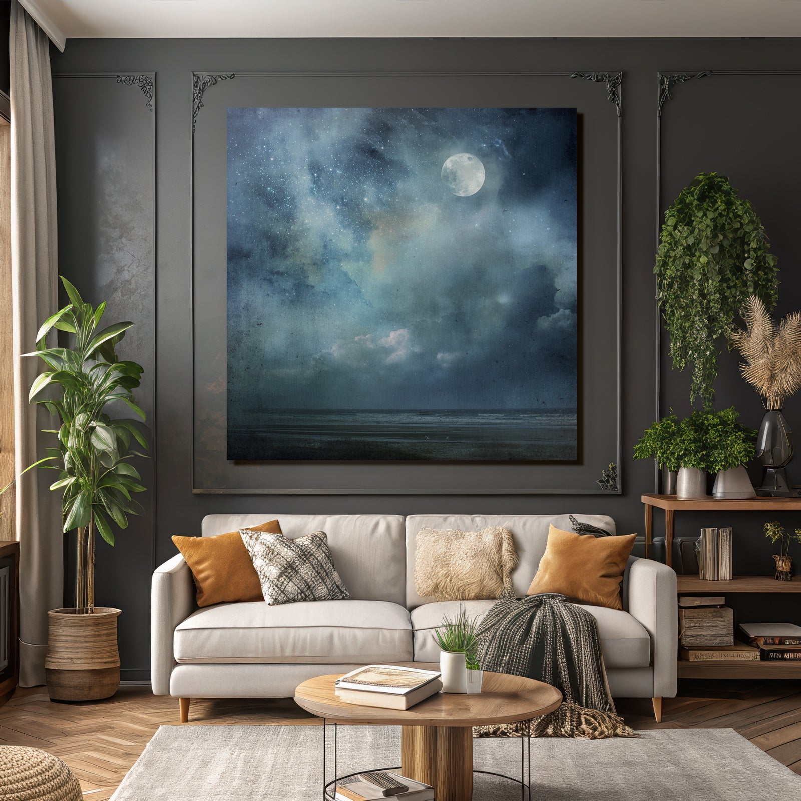 Ruhige Nachtlandschaft Mit Mond Und Meer