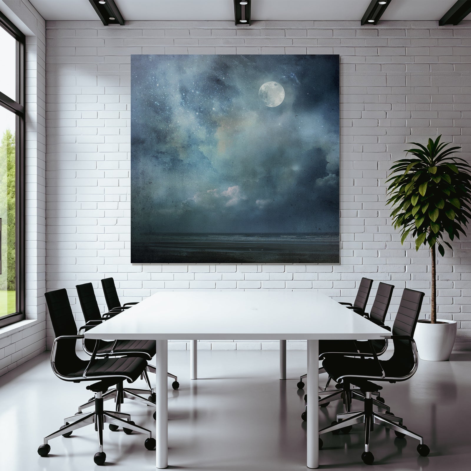 Ruhige Nachtlandschaft Mit Mond Und Meer