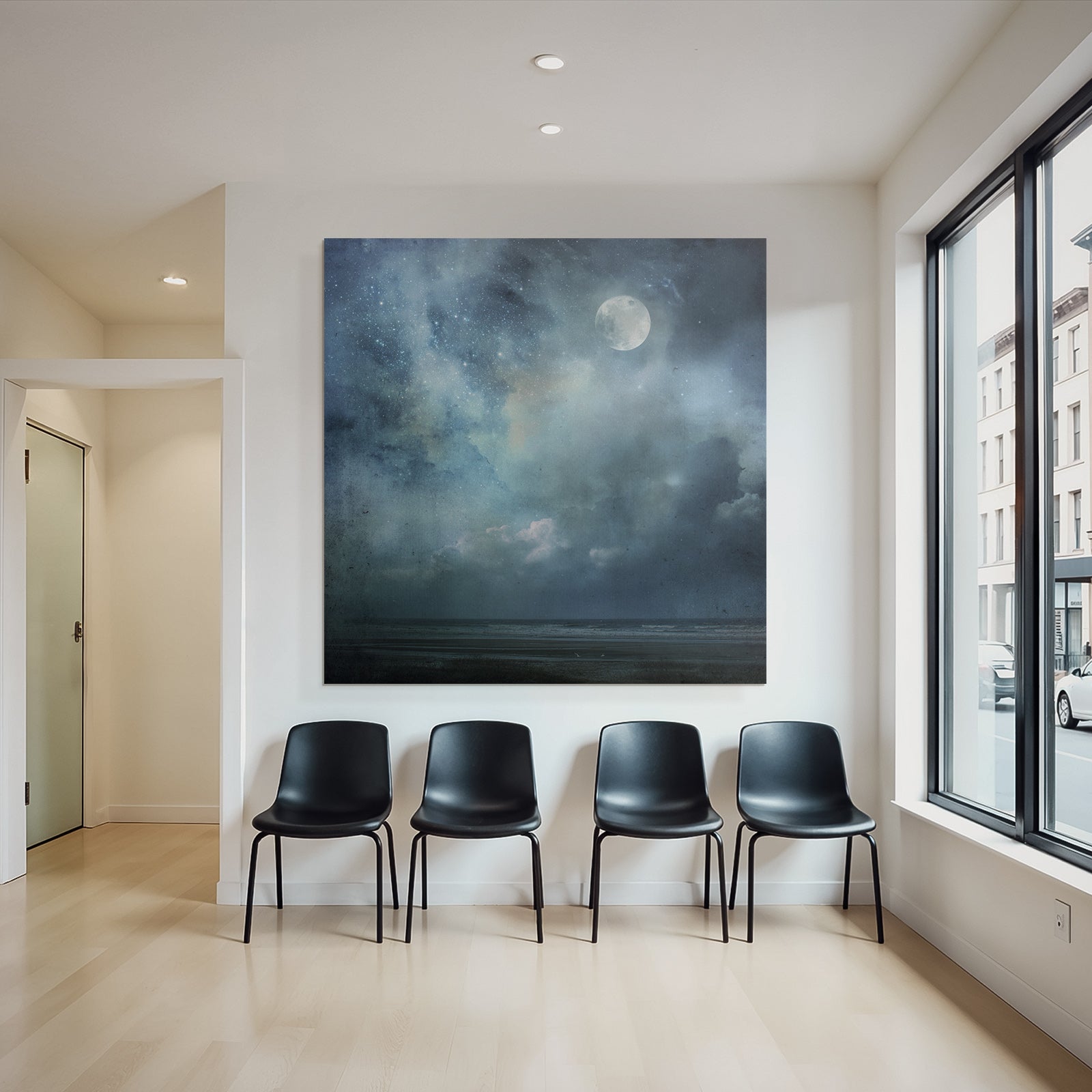 Ruhige Nachtlandschaft Mit Mond Und Meer