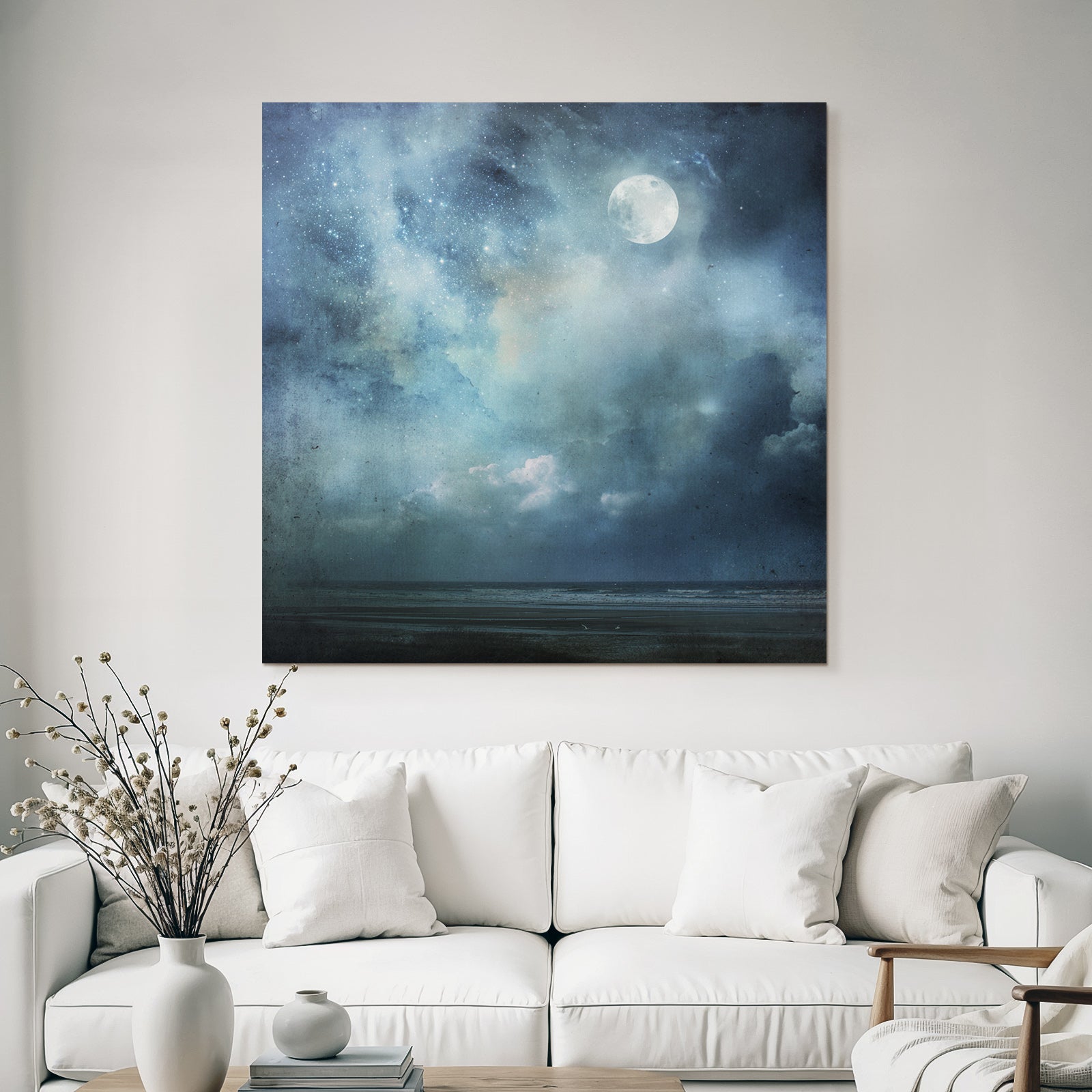 Ruhige Nachtlandschaft Mit Mond Und Meer