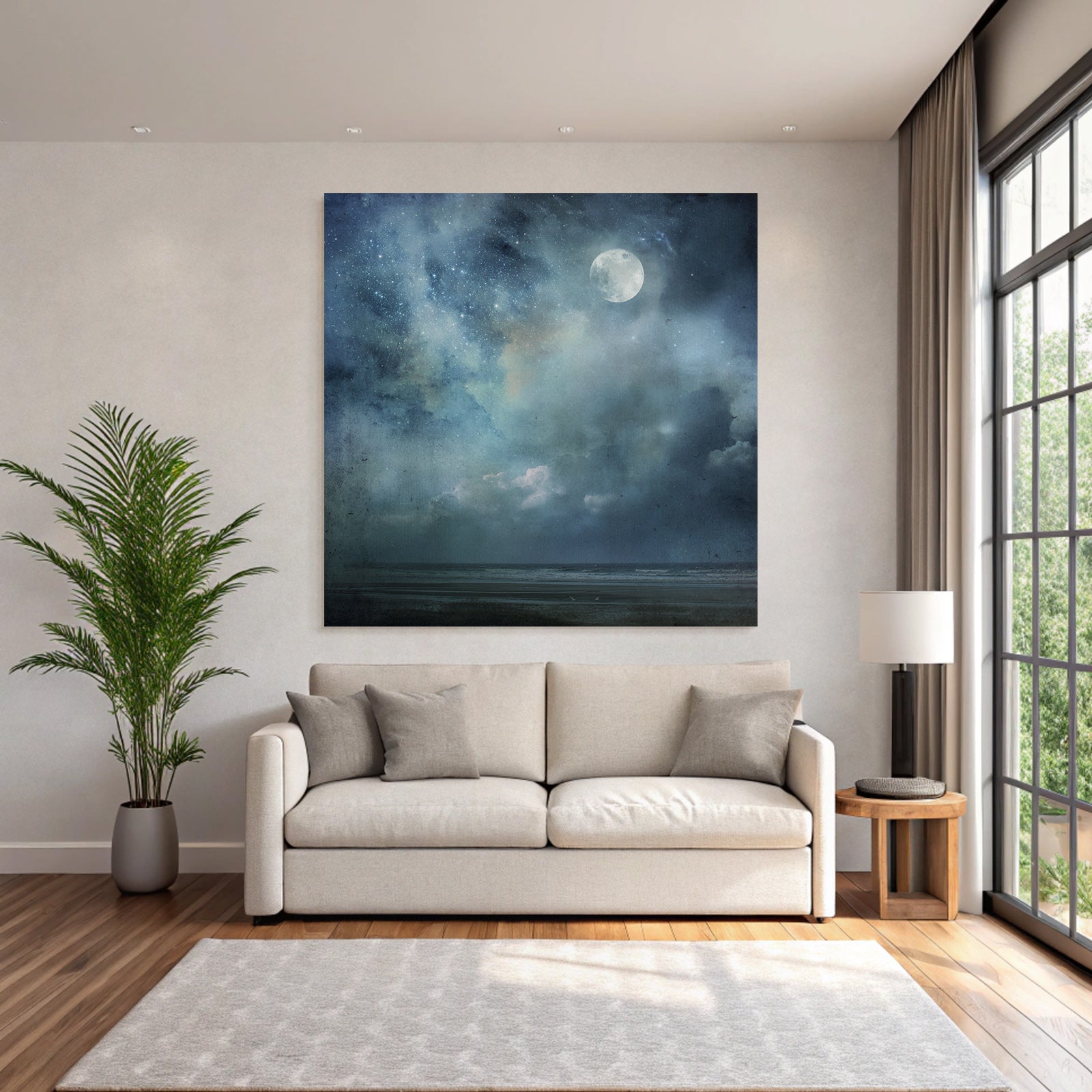 Ruhige Nachtlandschaft Mit Mond Und Meer