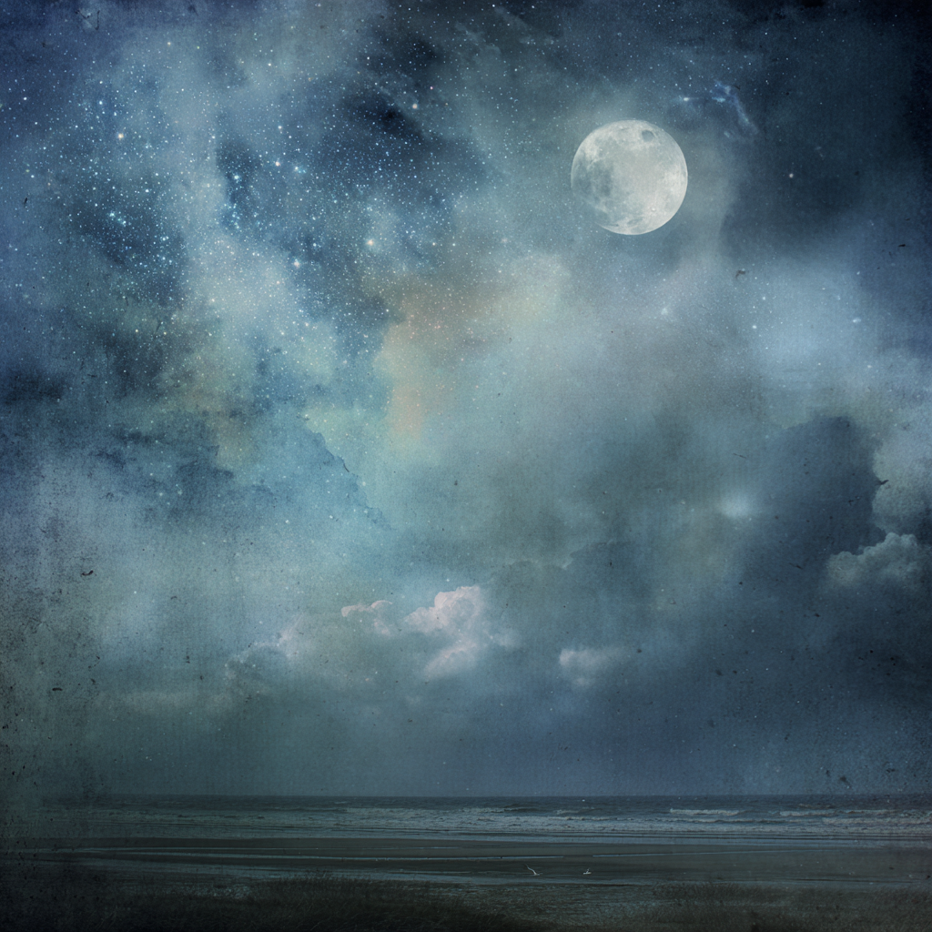 Ruhige Nachtlandschaft Mit Mond Und Meer | Psychedelische Kunst | Stilrichtungen