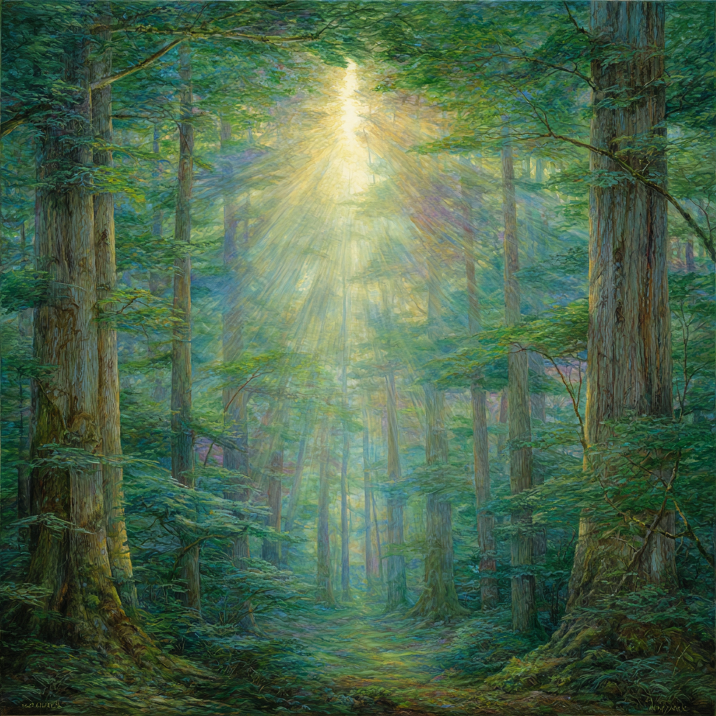 Sonnendurchfluteter Wald Pfad | Psychedelische Kunst | Stilrichtungen