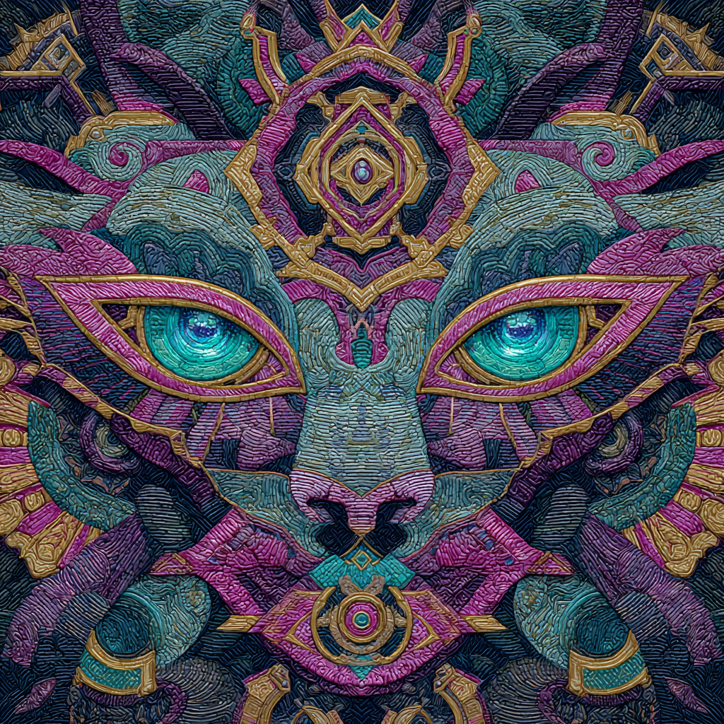 Stilisierte Kreatur Mit Intensiven Farben Und Verzierten Mustern | Psychedelische Kunst | Stilrichtungen