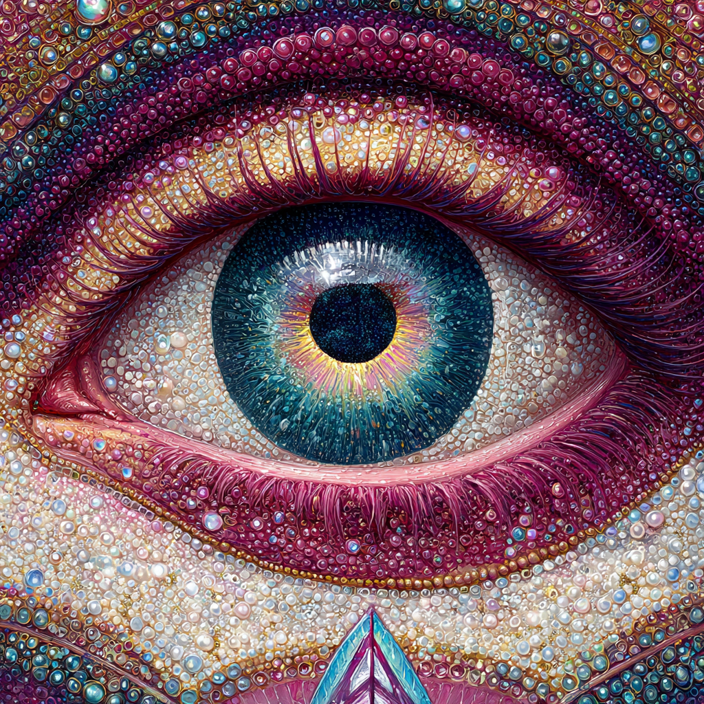 Stilisiertes Auge Umgeben Von Bunten Perlen Und Edelsteinen | Psychedelische Kunst | Stilrichtungen