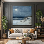 Winterlicher Strand Am Meer Bei Mondschein Und Sanfter Schneefall
