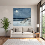 Winterlicher Strand Am Meer Bei Mondschein Und Sanfter Schneefall