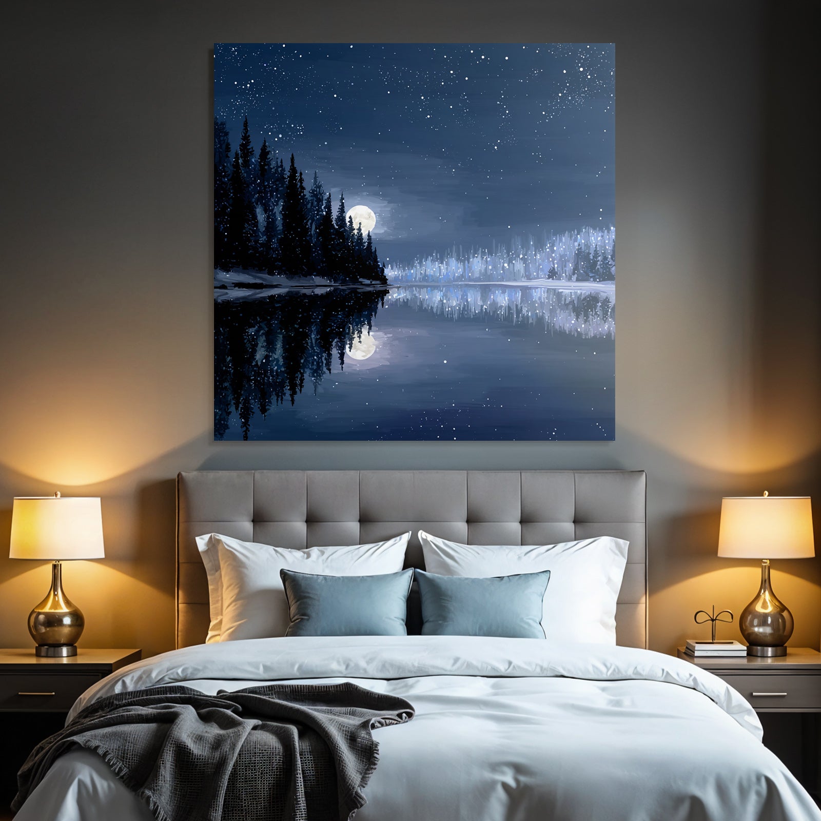 Winternacht Im Mondschein Am Vereisten See