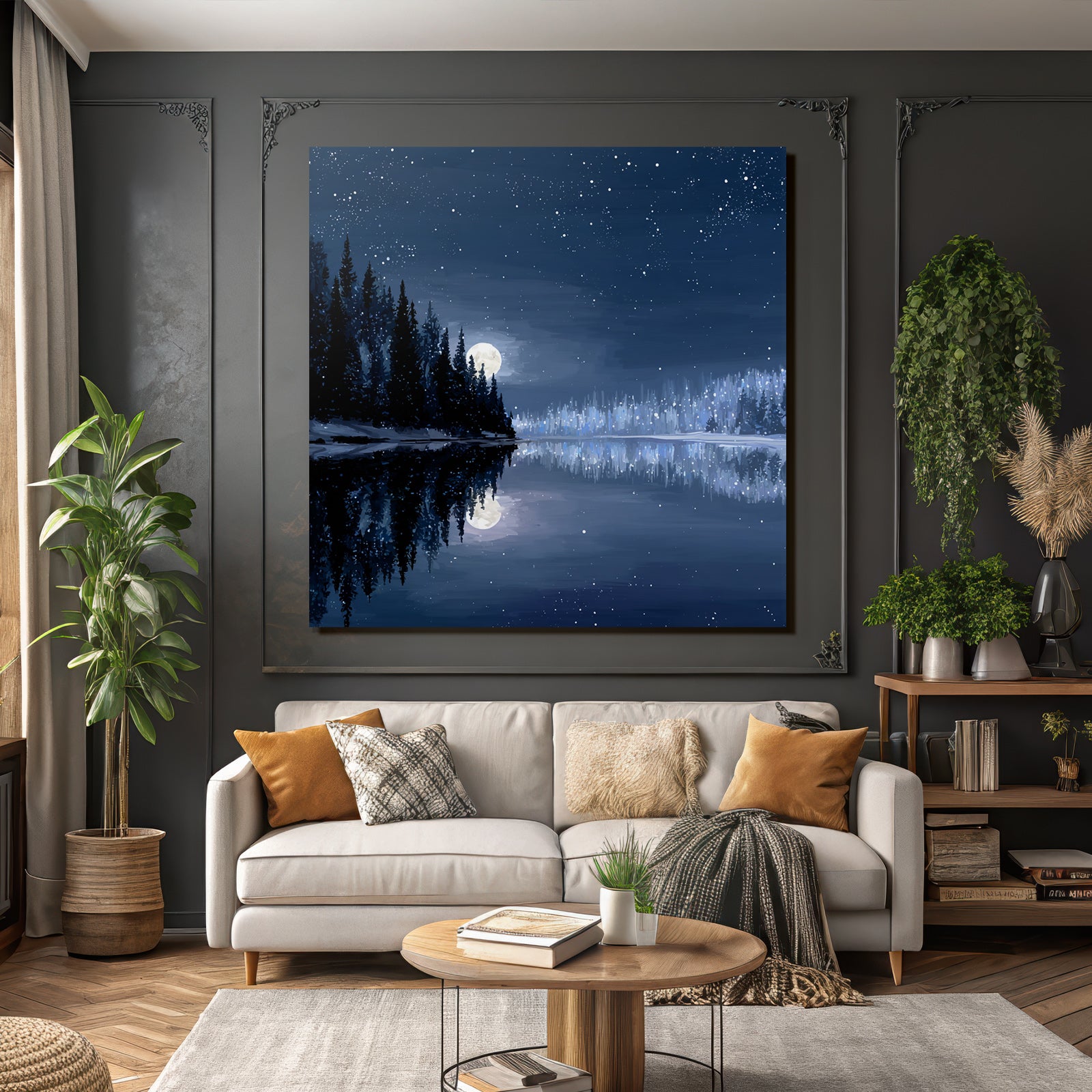 Winternacht Im Mondschein Am Vereisten See