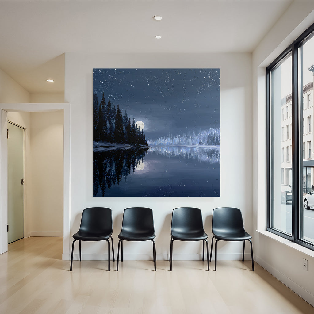 Winternacht Im Mondschein Am Vereisten See