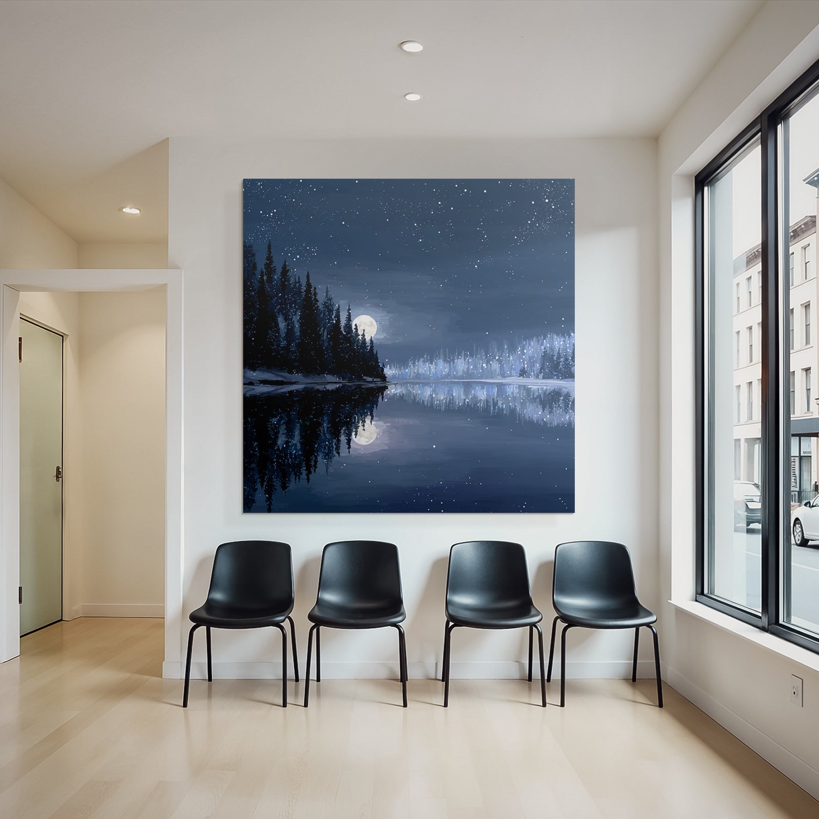 Winternacht Im Mondschein Am Vereisten See
