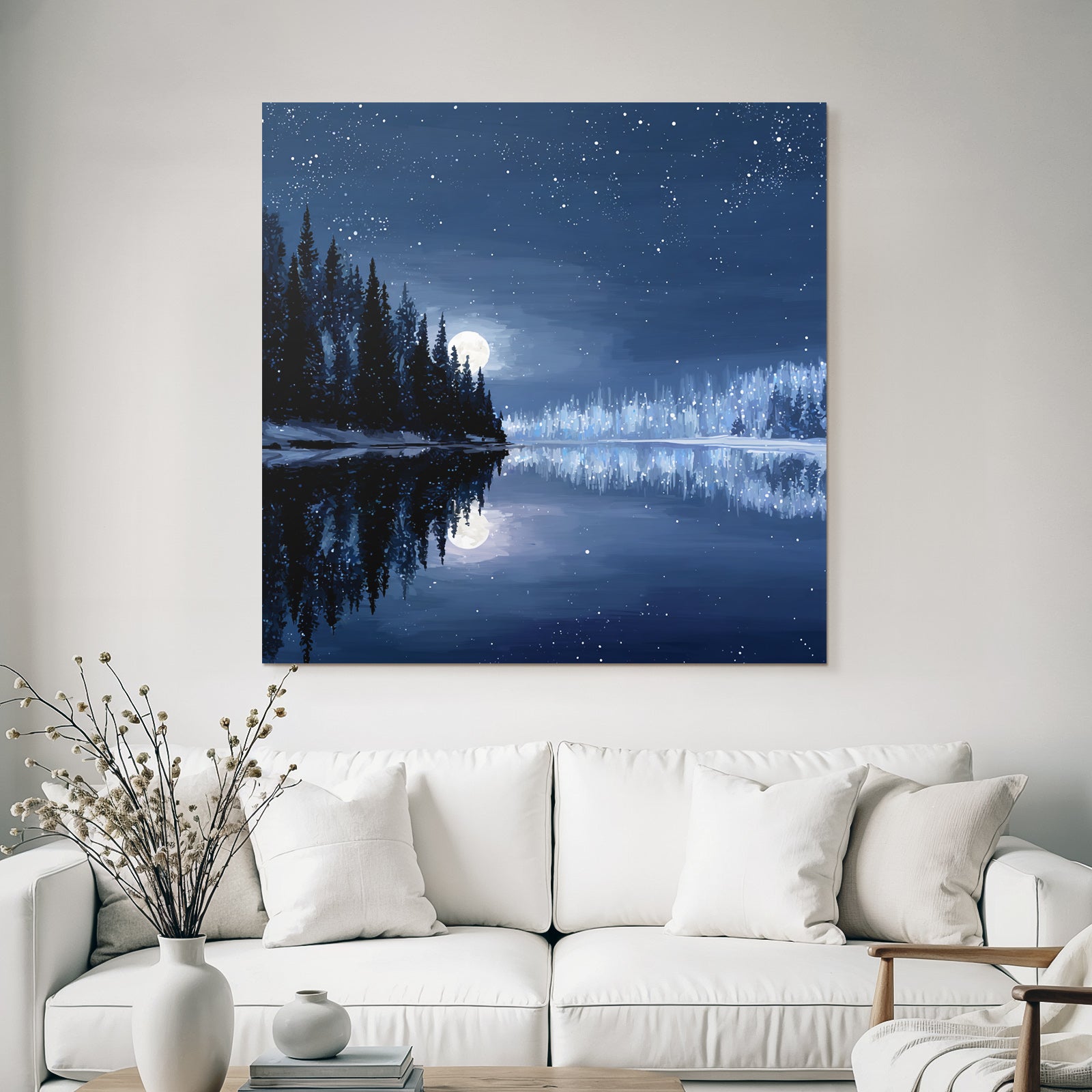 Winternacht Im Mondschein Am Vereisten See