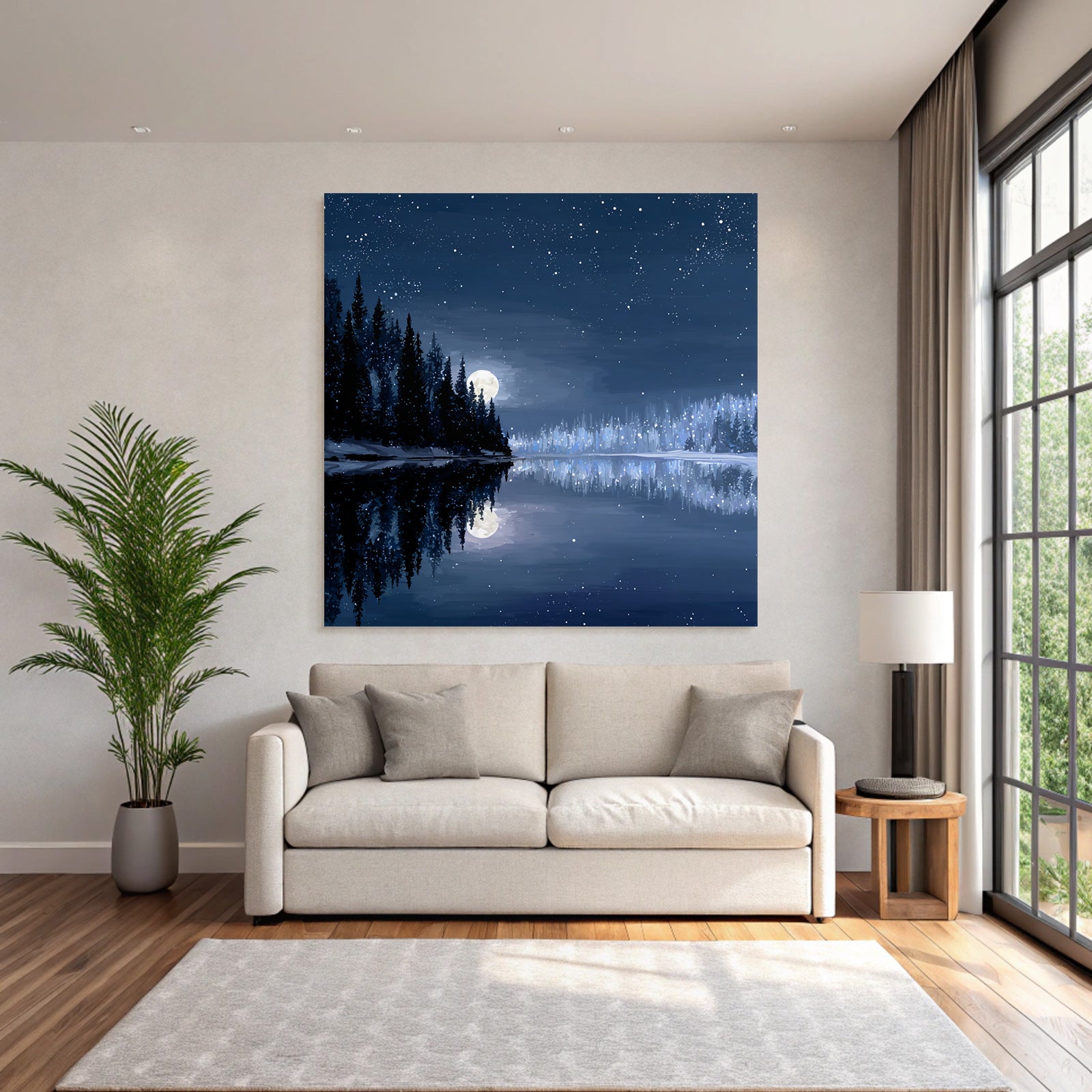 Winternacht Im Mondschein Am Vereisten See