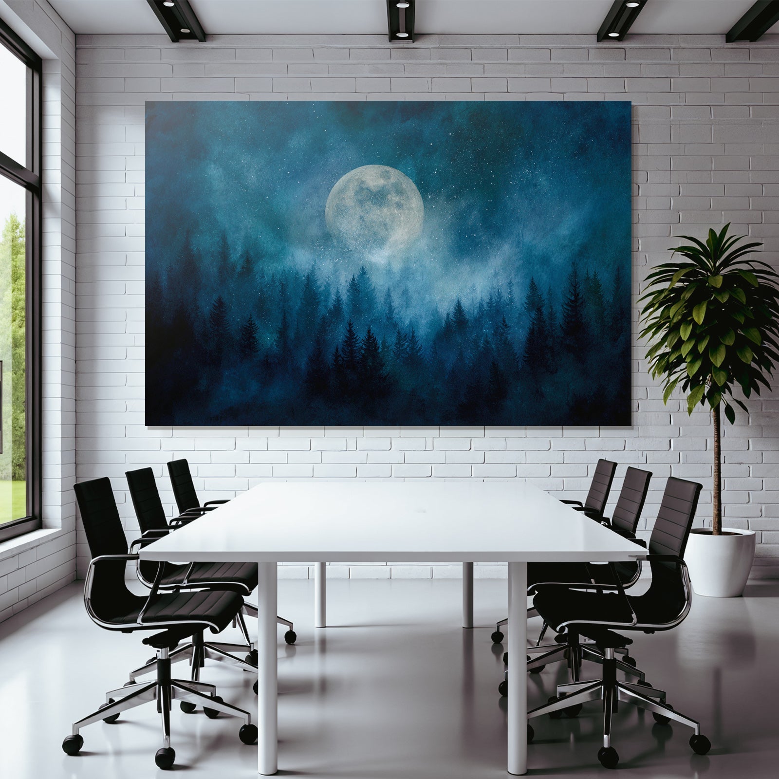 Einsame Nacht Mit Vollmond Und Kiefern