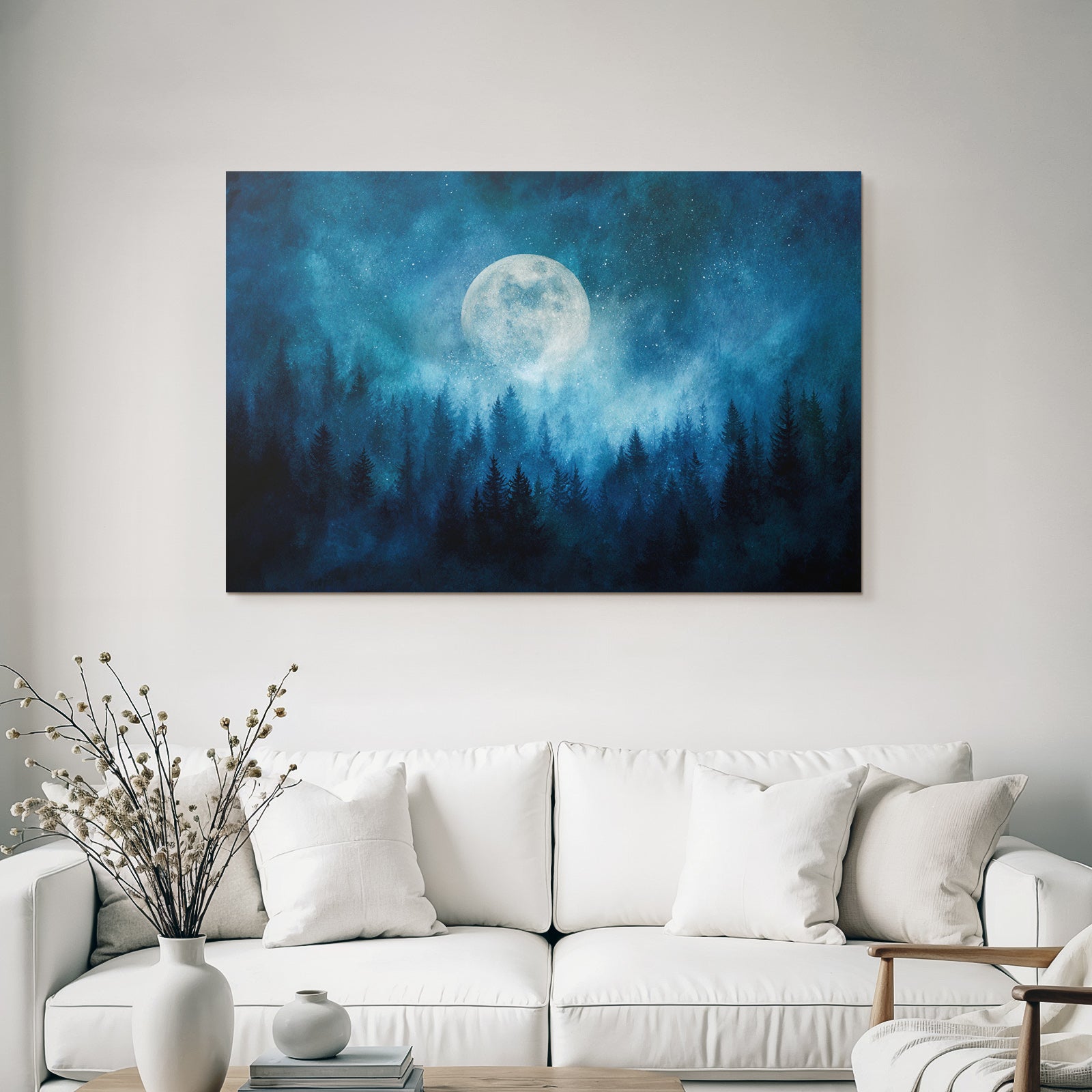 Einsame Nacht Mit Vollmond Und Kiefern