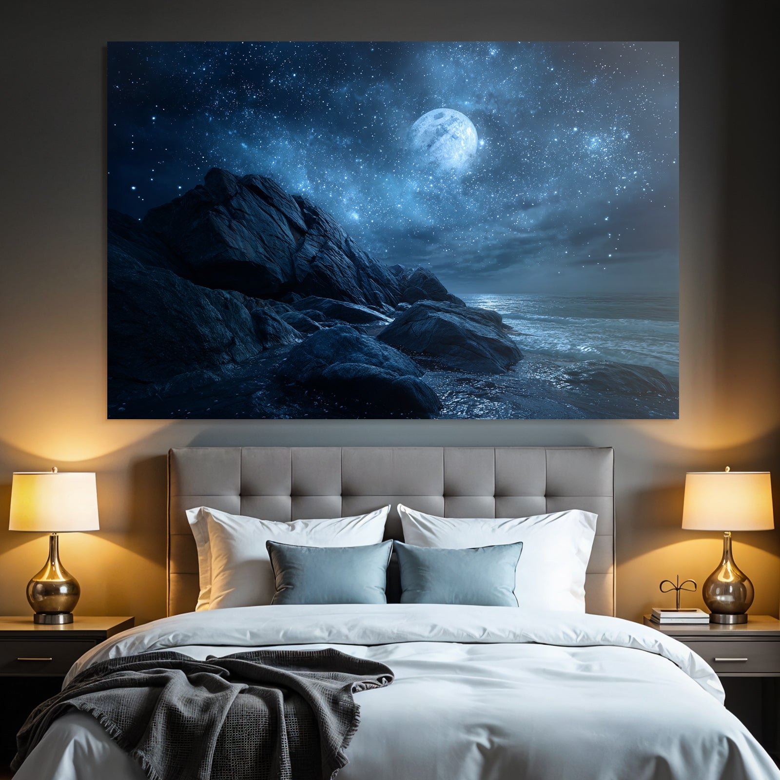 Felskuste Unter Sternenhimmel Bei Vollmond