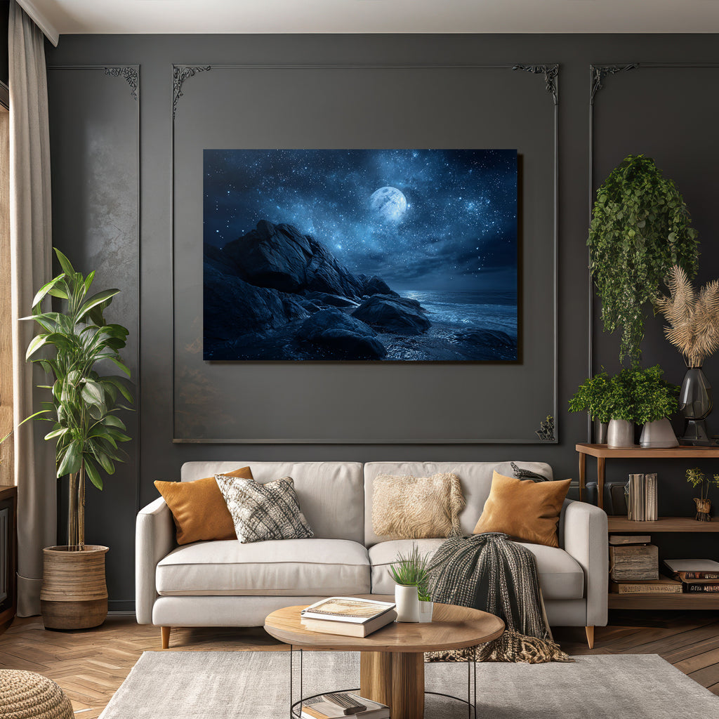 Felskuste Unter Sternenhimmel Bei Vollmond