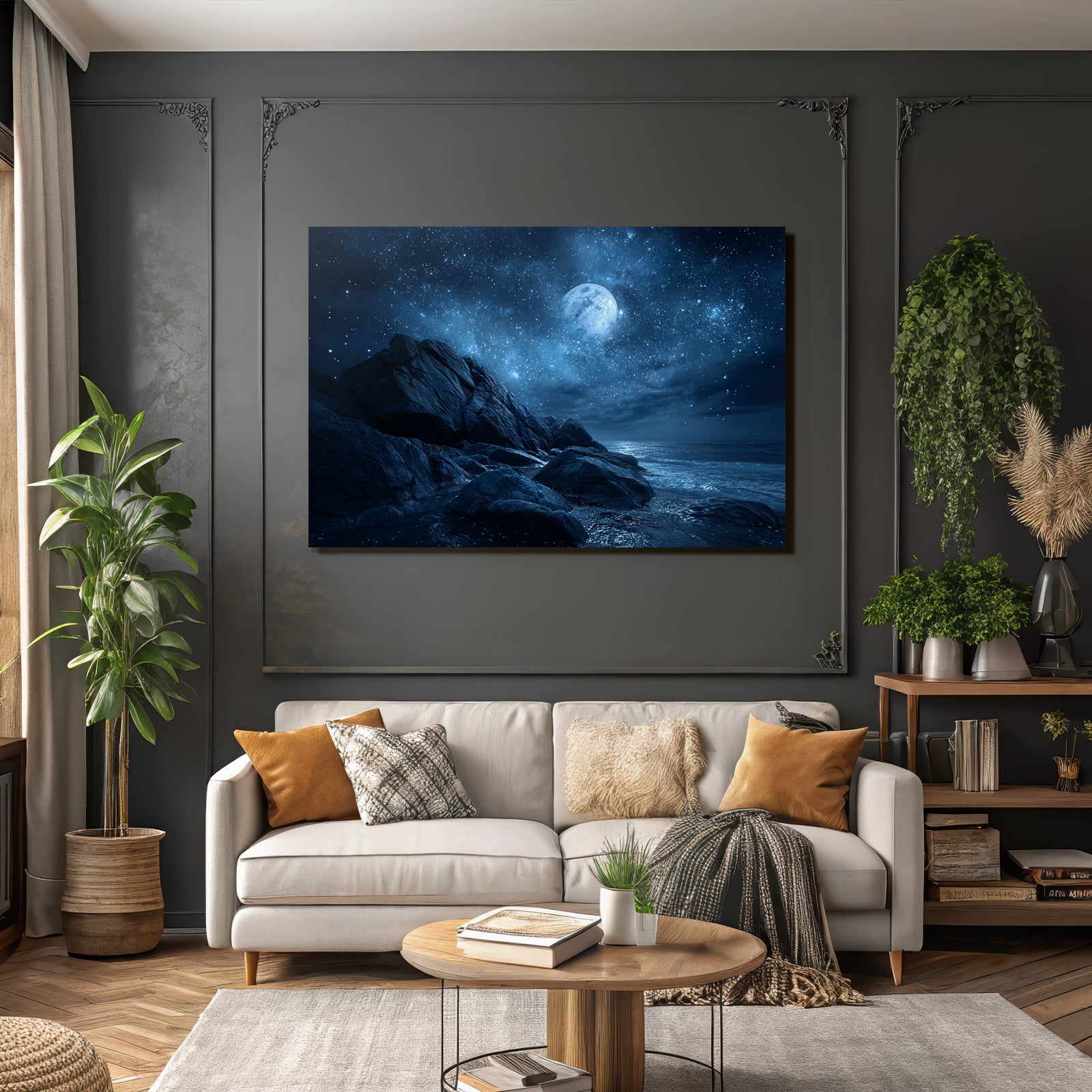 Felskuste Unter Sternenhimmel Bei Vollmond