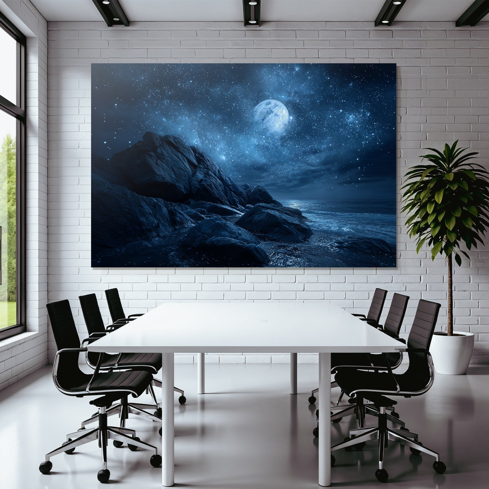 Felskuste Unter Sternenhimmel Bei Vollmond
