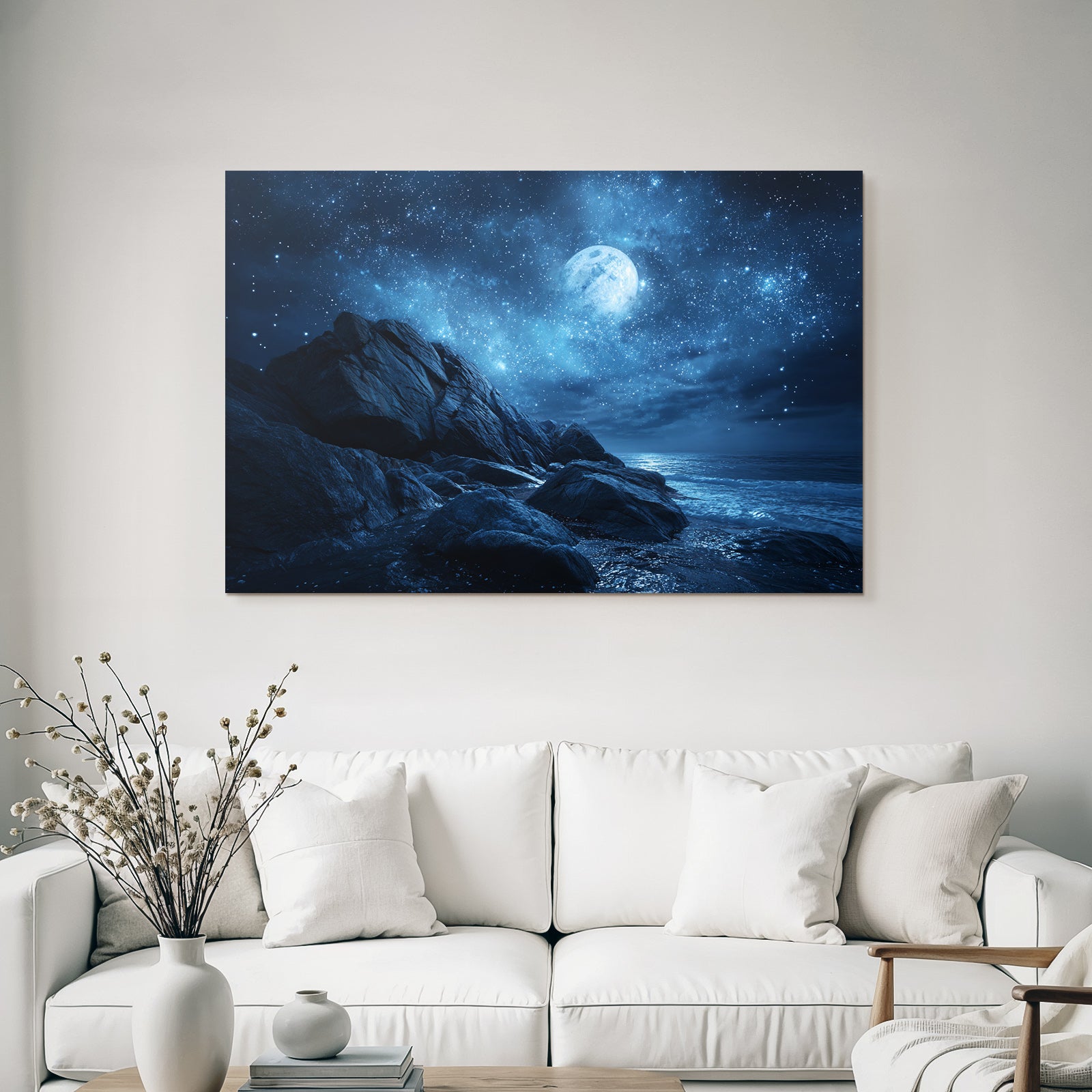 Felskuste Unter Sternenhimmel Bei Vollmond