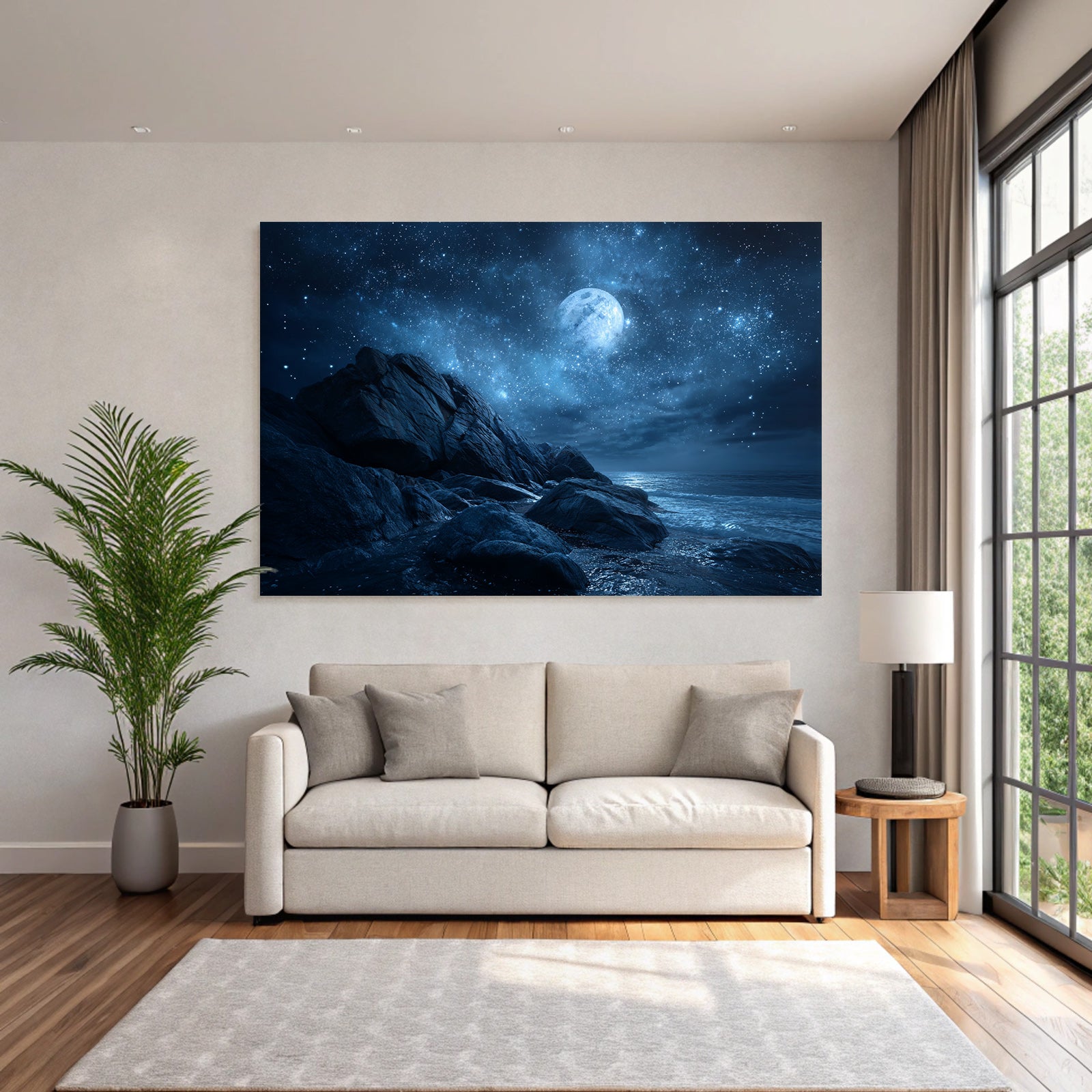 Felskuste Unter Sternenhimmel Bei Vollmond
