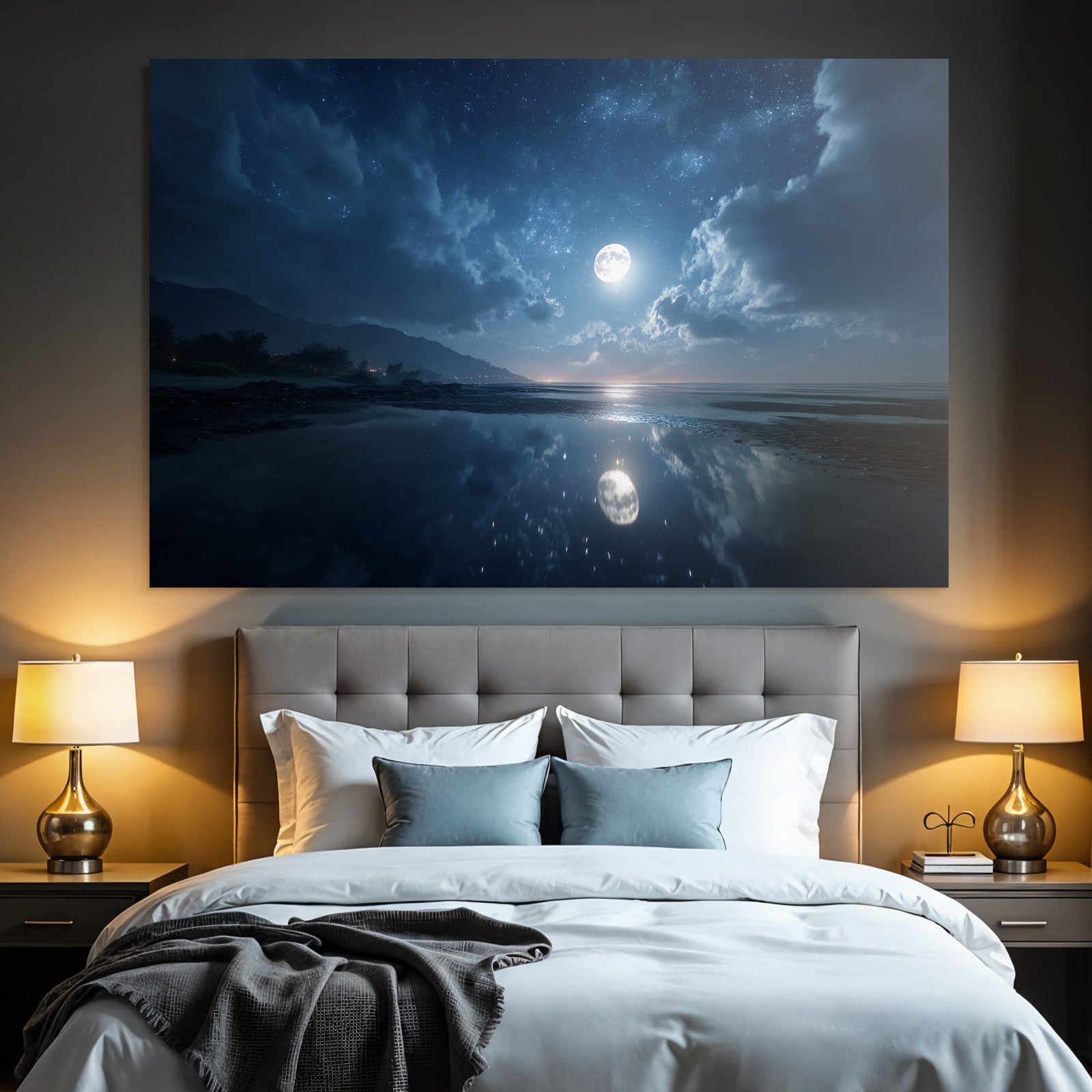 Friedliche Nacht Am Meer Mit Mondreflexion
