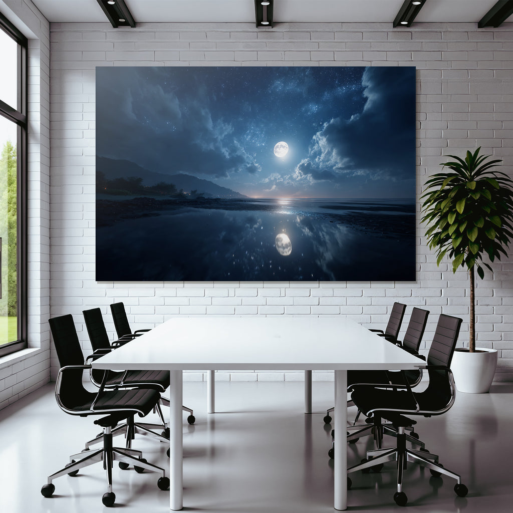 Friedliche Nacht Am Meer Mit Mondreflexion