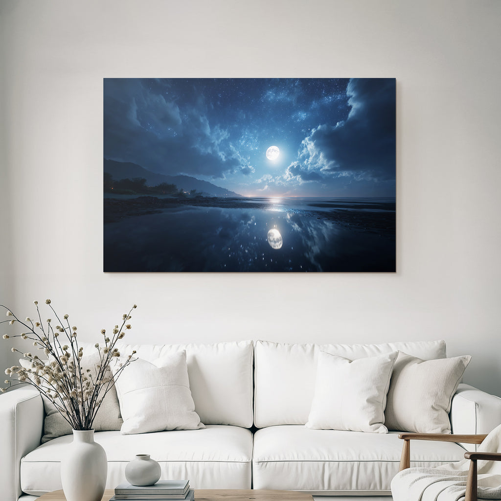 Friedliche Nacht Am Meer Mit Mondreflexion