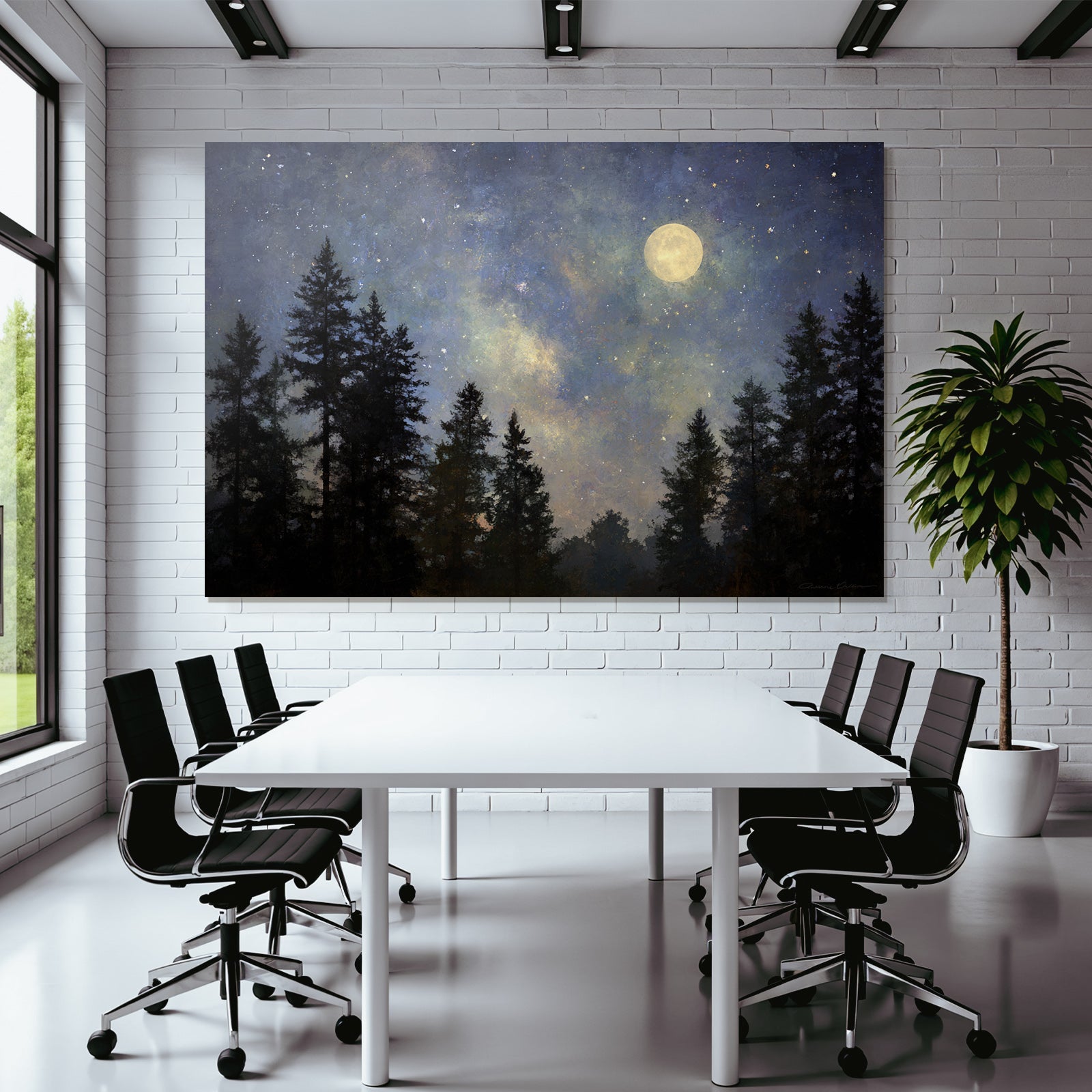 Friedliche Nachtlandschaft Mit Mond Und Sternenhimmel