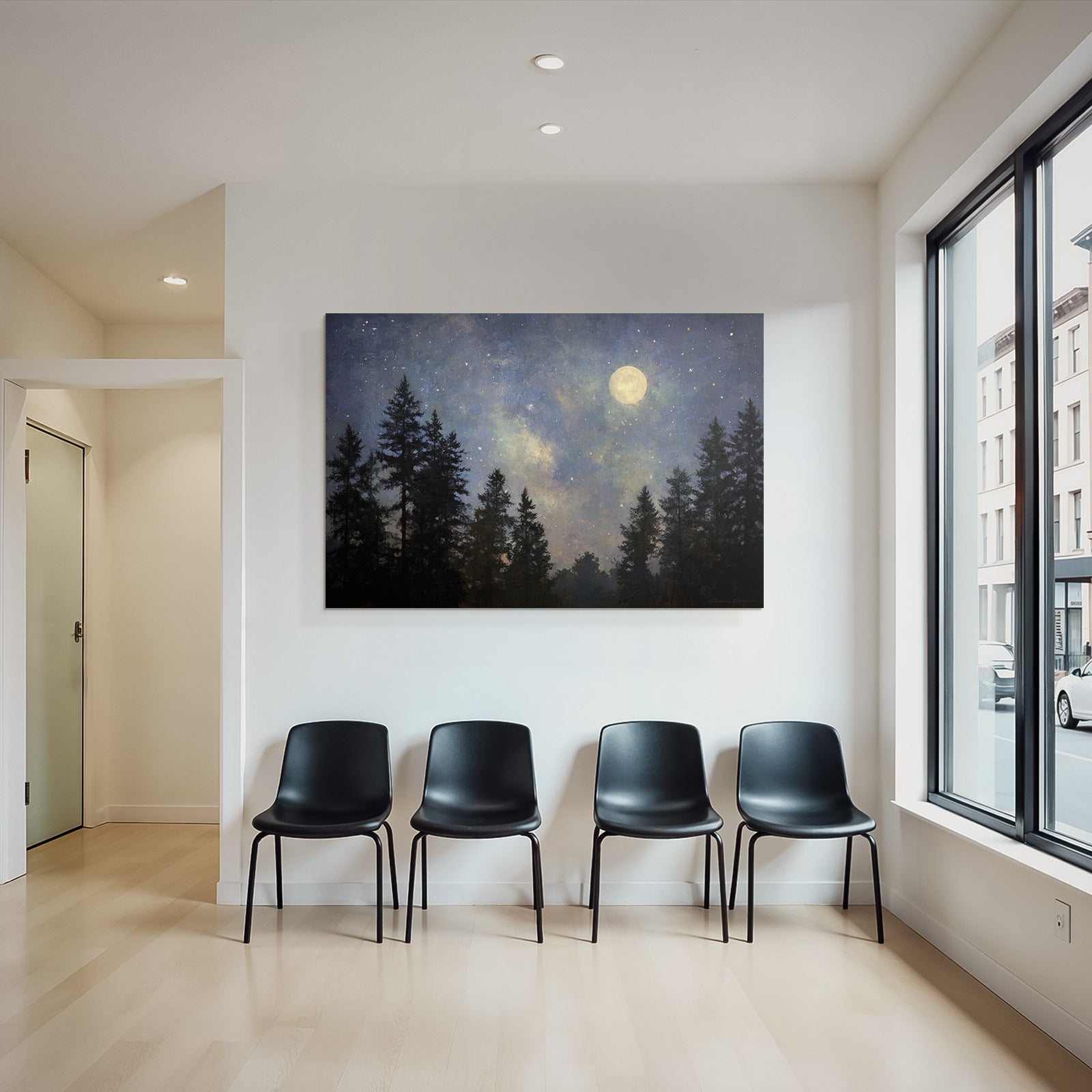 Friedliche Nachtlandschaft Mit Mond Und Sternenhimmel