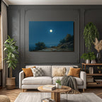 Friedliche Nachtlandschaft Mit Vollmond Und Sternen