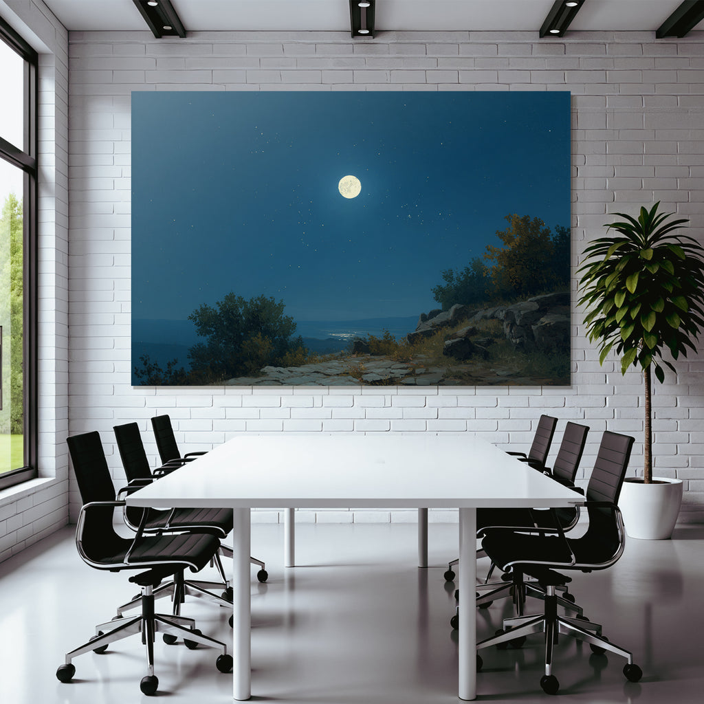 Friedliche Nachtlandschaft Mit Vollmond Und Sternen
