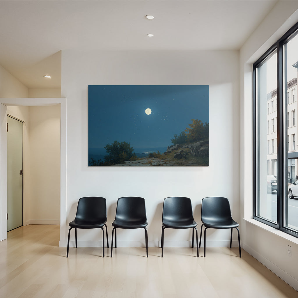 Friedliche Nachtlandschaft Mit Vollmond Und Sternen