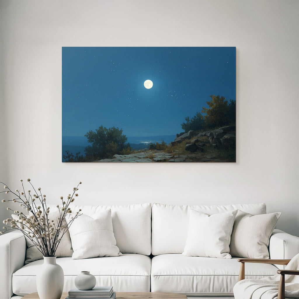 Friedliche Nachtlandschaft Mit Vollmond Und Sternen