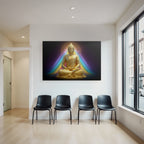 Goldene Buddha Figur In Meditation Mit Bunten Lichtern