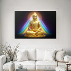 Goldene Buddha Figur In Meditation Mit Bunten Lichtern