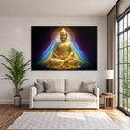 Goldene Buddha Figur In Meditation Mit Bunten Lichtern