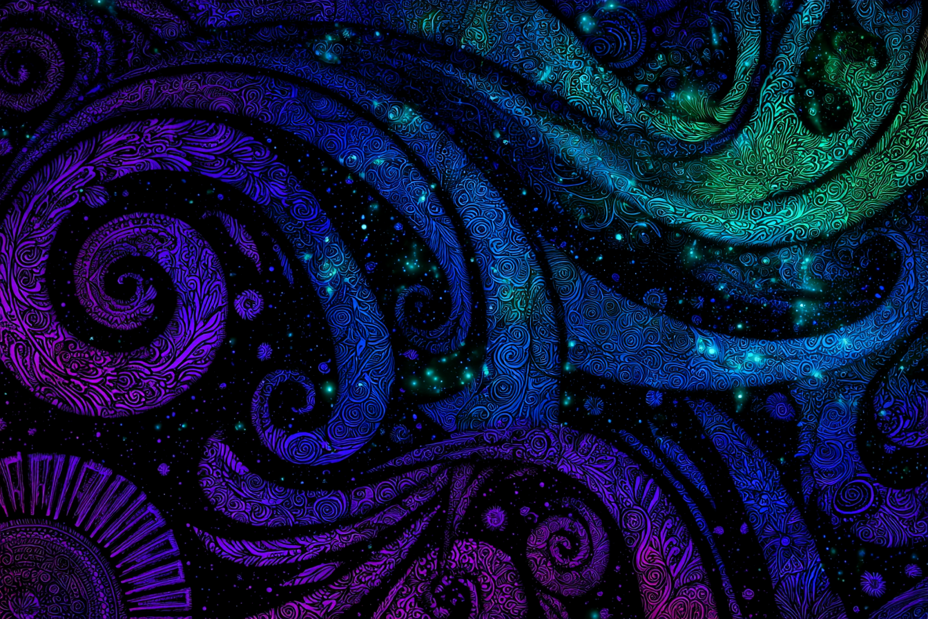 Kosmisches Wirbelmuster In Purpur Blau Und Grün | Psychedelische Kunst | Stilrichtungen