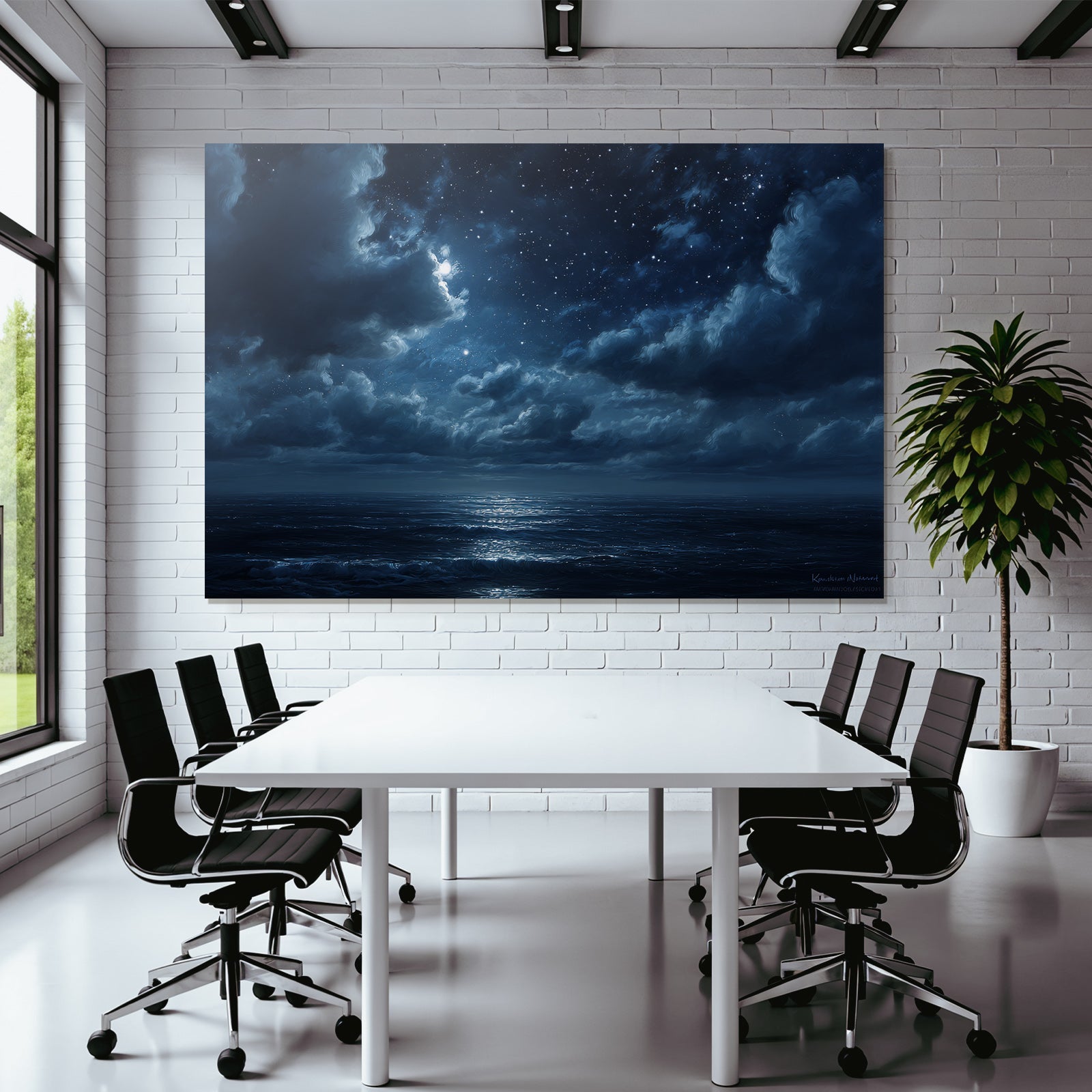 Mondbeleuchteter Sternenhimmel Und Spiegelnder Ozean