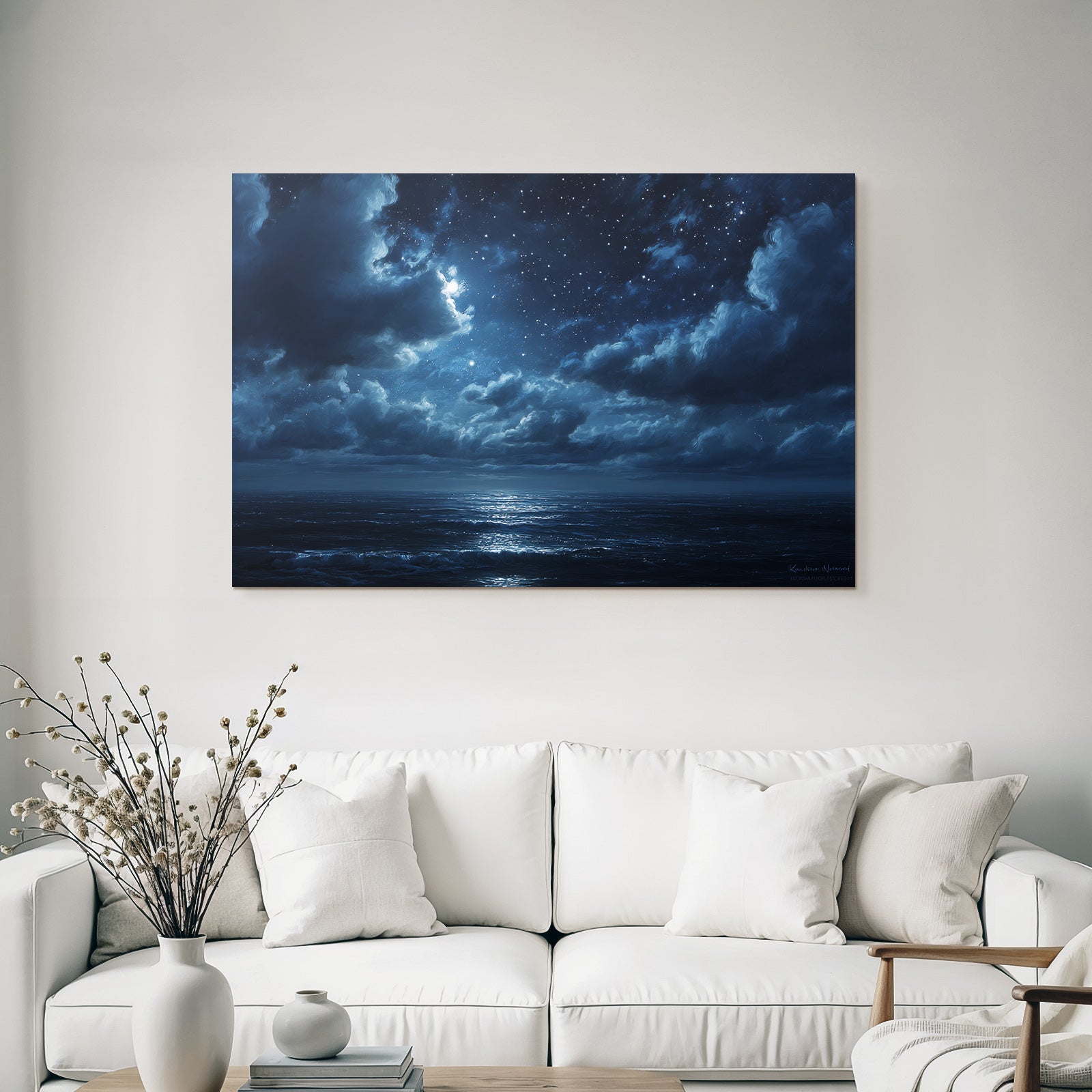 Mondbeleuchteter Sternenhimmel Und Spiegelnder Ozean