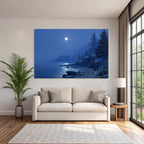 Mondscheinlandschaft Am See Mit Bergen Und Sternenhimmel