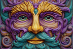 Mythisches Gesicht Mit Bart Spiralen Und Verzierten Mustern | Psychedelische Kunst | Stilrichtungen