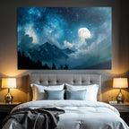 Ruhevolle Nachtlandschaft Mit Mystischem Sternenhimmel Und Vollmond
