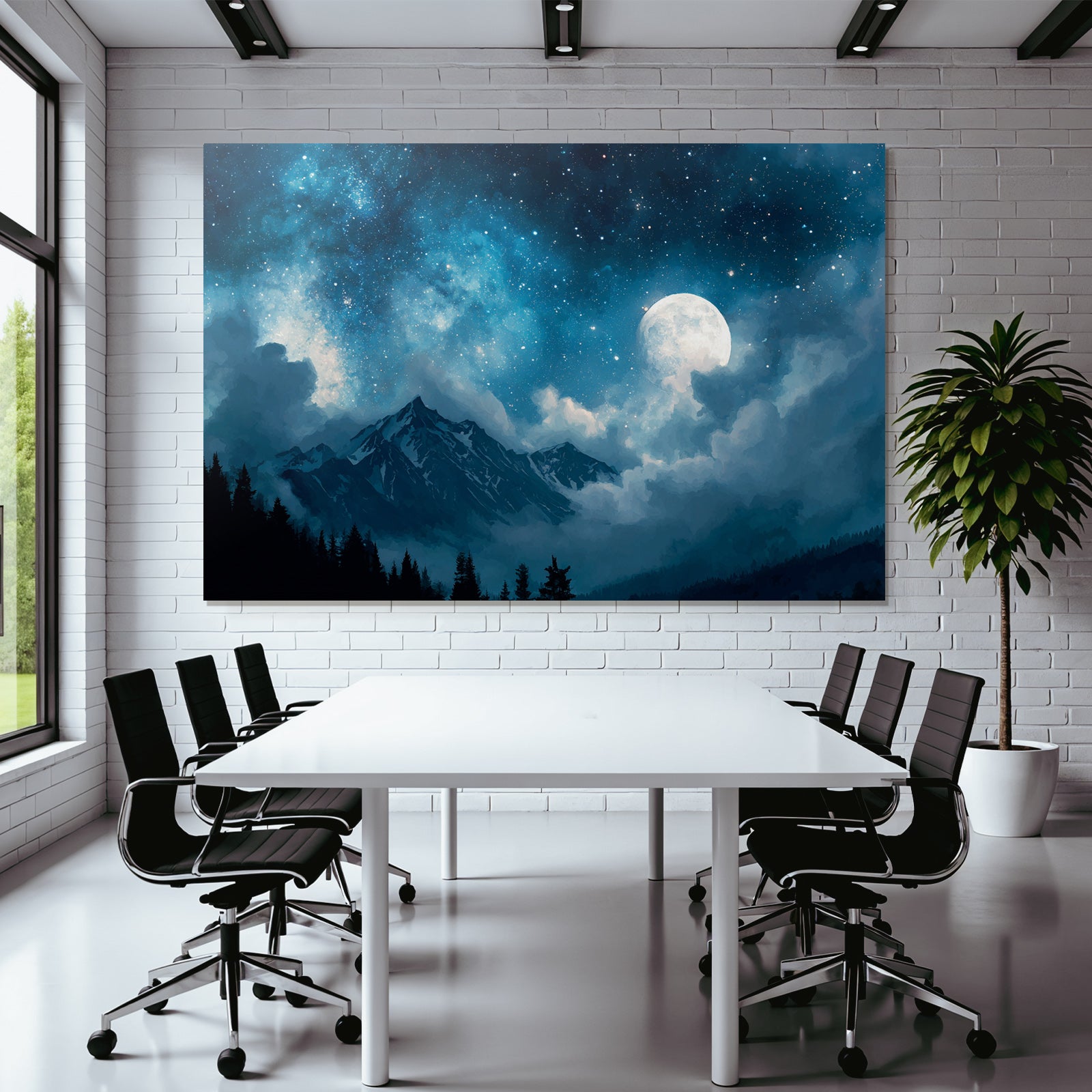 Ruhevolle Nachtlandschaft Mit Mystischem Sternenhimmel Und Vollmond