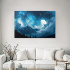 Ruhevolle Nachtlandschaft Mit Mystischem Sternenhimmel Und Vollmond