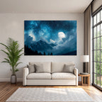 Ruhevolle Nachtlandschaft Mit Mystischem Sternenhimmel Und Vollmond