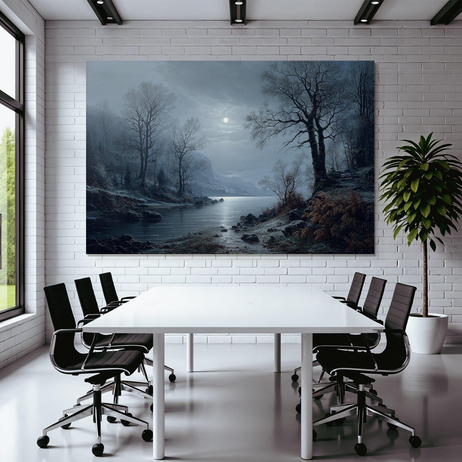 Ruhige Nachtlandschaft Am Wasser Im Mondlicht
